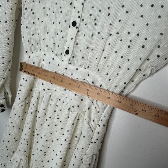 Zara Cream Black Dotted Swiss Long Sleeve 1/2 Button Collared Ruffle Hem Dress - Picture 12 of 14